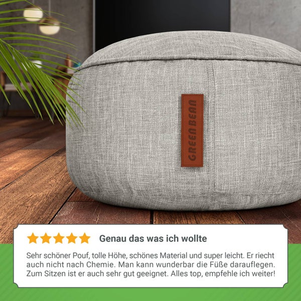 Green Bean Sitzsack-Hocker 45x25cm mit EPS-Perlen Füllung - Fußhocker Fußkissen Sitz-Pouf für Sitzsäcke - Bodenkissen für Kinder und Erwachsene - Fußablage Sitzkissen Sitzhocker Grau