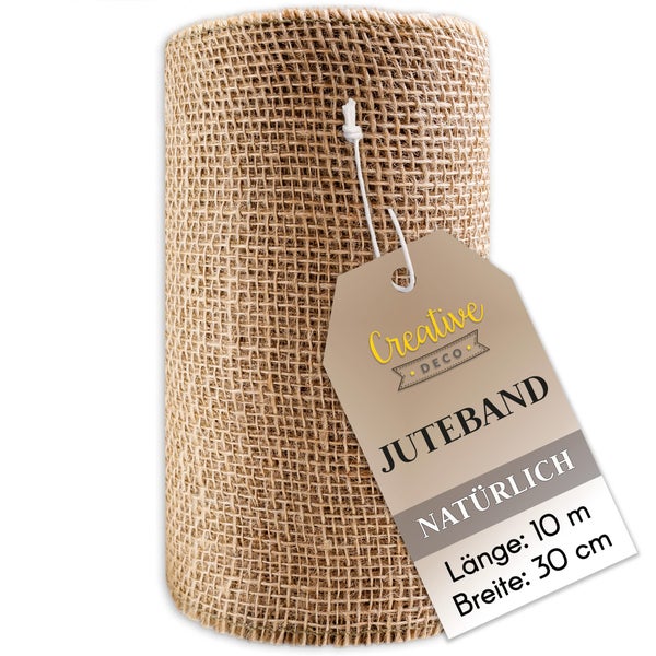 Rolle aus natürlichem Juteband, 10 Meter Länge und 30 Zentimeter Breite, von Creative Deco.