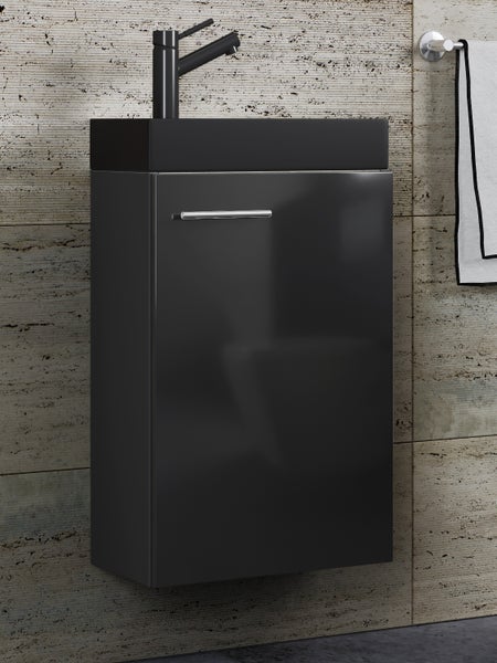 2-tlg Waschtisch Slito Toilette schmal Schwarz