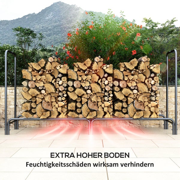Outsunny Kaminholzregal, mit Wasserabweisender Abdeckung, Verstellbar, für Garten, Terrasse, 200 x 36 x 99 cm, Metall, Schwarz