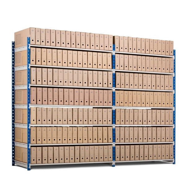 PROREGAL Aktenregal Maximus Doppelseitig HxBxT 200 x 125 x 68 cm 5 Ebenen Offener Fachboden Bis Zu 150 Archivordnern Lichtblau & Lichtgrau