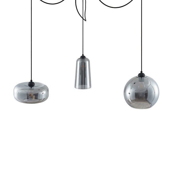 Lucande Pendelleuchte Zyli (Retro, Vintage Antik) in Alu aus Glas (3 flammig E27) - Hängelampe Esstischlampe Hängeleuchte Wohnzimmerleuchte