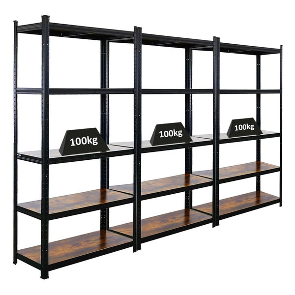 PROREGAL Mega Deal 3x Vintage Series Schwerlastregal Ragnar HxBxT 180x90x40cm Fachlast 100kg Vintagebraun-Schwarz, Steckregal, Garagenregal, Lagerregal