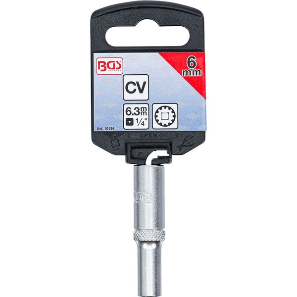 BGS Steckschlüssel-Einsatz Gear Lock tief Antrieb Innenvierkant 6,3 mm (1/4) SW 6 mm - 10156