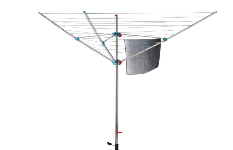 BERLINLODGE Wäschespinne Vento 3 Tragarmen Aluminium Hx⌀ 180x180cm Witterungs- und UV-beständige Kunststoff Frei drehbar Kleiderbügelhalter Wäscheständer
