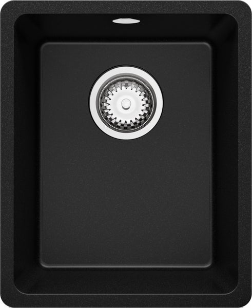 PRIMAGRAN Spülbecken Schwarz 36x44cm, Granitspüle 1 Becken + Ablauf-Set, Küchenspüle ab 40er Unterschrank - Venedig Slim Easy