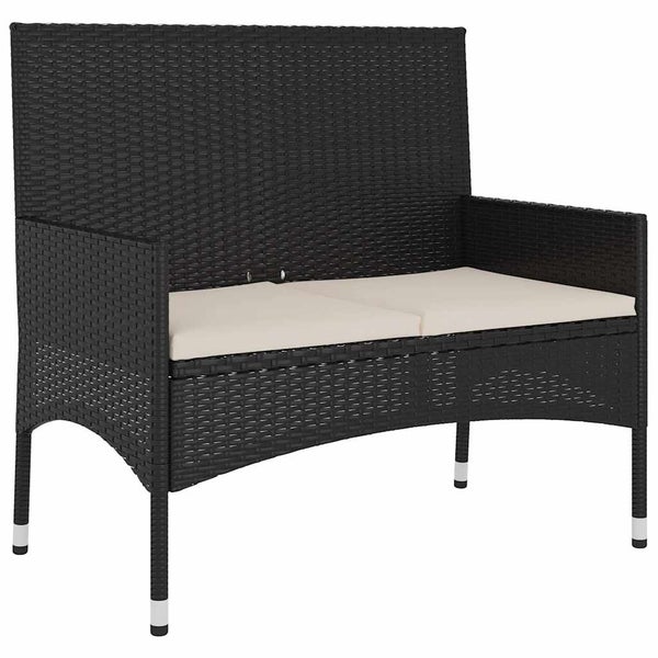 Gartenbank 2-Sitzer mit Kissen Schwarz Poly Rattan