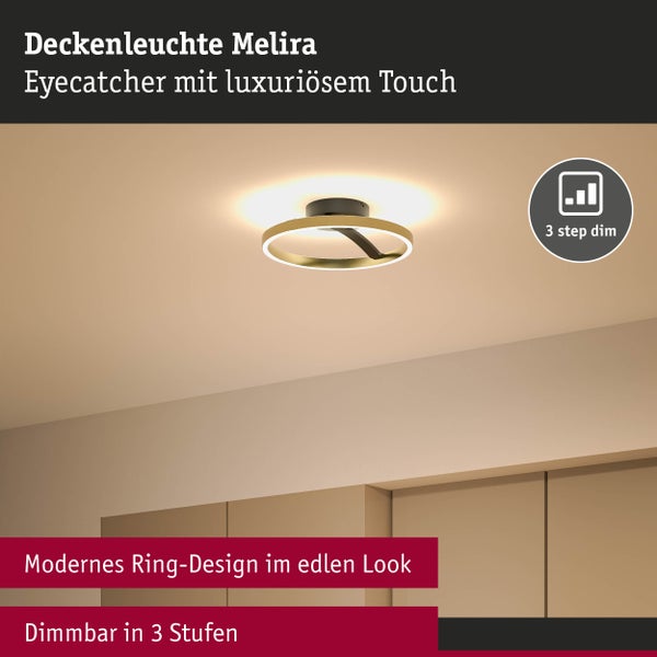 Ringförmige Deckenleuchte Melira, in drei Stufen dimmbar.