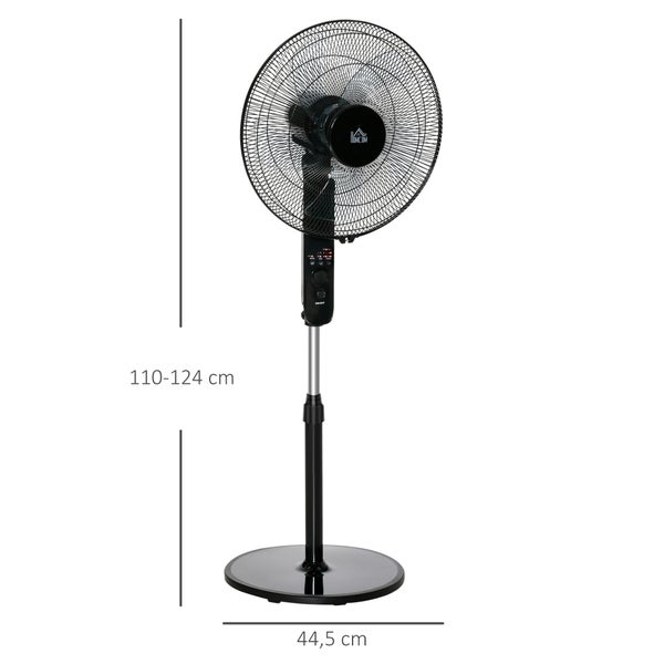 HOMCOM Standventilator mit Fernbedienung, Ventilator, Ø44,5 x H110-124 cm, Metall, Schwarz,