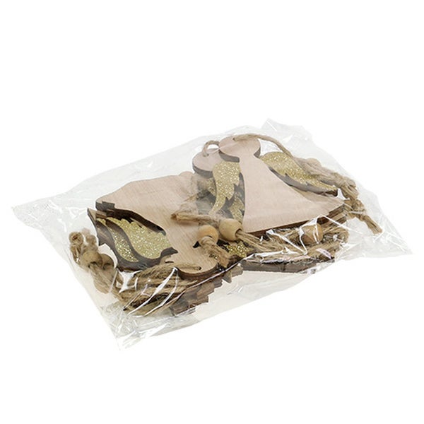 Verpackung mit hölzernen Weihnachtsbaumschmuck Engeln mit Juteschnur