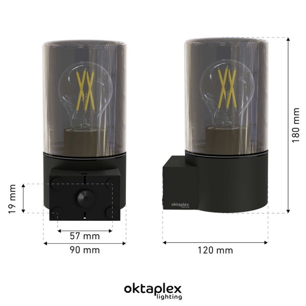 Puno Aluminium Außenlampe IP44 E27 Fassung Wandleuchte außen rauchglas anthrazit modern Wandlampe wetterfest Außenleuchte