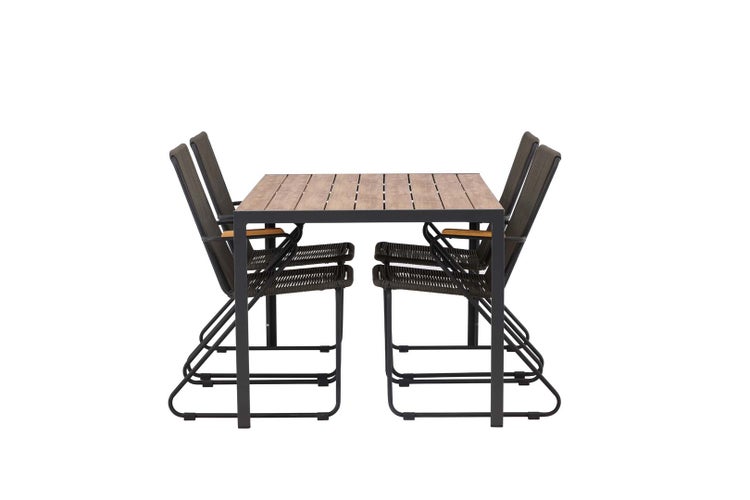 Break Gartenset Tisch 90x150cm natur, 4 Stühle Bois schwarz. 90 X 150 X 74 cm