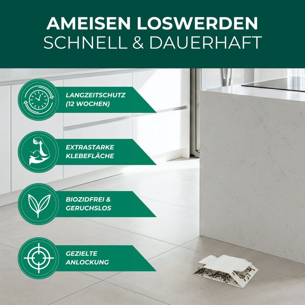 Ameisenfalle mit Langzeitschutz, extra starker Klebefläche, ohne Biozide und geruchlos zur gezielten Anlockung von Ameisen