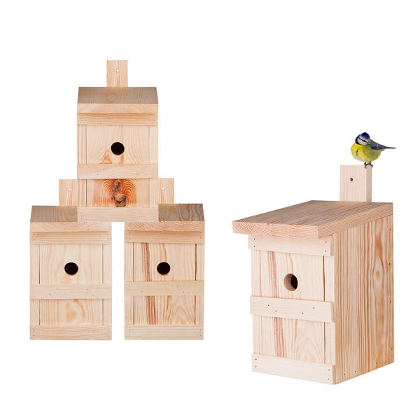 4x Nistkasten für Meisen & Kleinvögel - Vogelhaus aus Massivholz - 27x17x17cm - Brutkasten handgemacht in Europa - Meisenkasten wetterfest mit Einflugloch 28mm