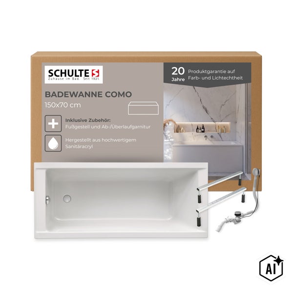 Schulte Badewanne Como 150x70 Zentimeter aus Sanitäracryl inklusive Fußgestell und Ab- und Überlaufgarnitur in Verpackung