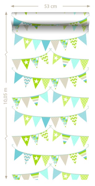 Tapete mit Wimpelketten-Motiv, 53 cm breit und 10,05 m lang