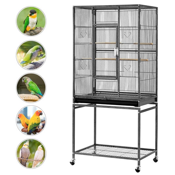 Vogelkäfig mit Ständer, Sitzstangen und Rollen