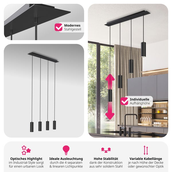 Pendelleuchte tectake Lumea 4-flammig, 4x GU10, 40 W 75 x 9 x 146 cm