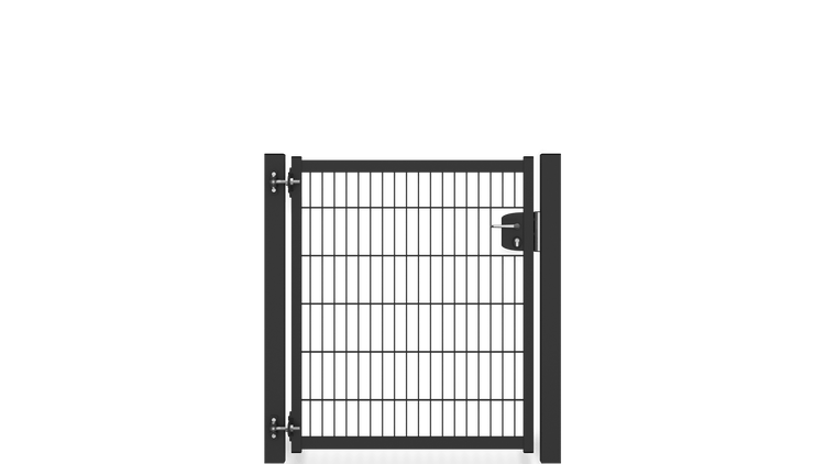 Gartentür ZAUNGURU BASIC-Line aus Metall, Höhe: 123cm, Breite: 123cm, 1-flügelig inkl. Pfosten, Locinox-Schloss und Zubehör, Feuerverzinkt und zusätzlich in RAL 7016 Anthrazitgrau pulverbeschichtet