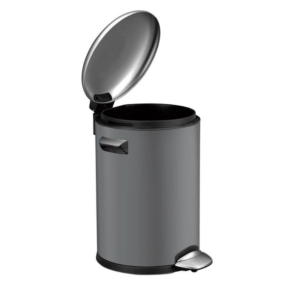 PROREGAL Retro Treteimer Mit Markanten Griffen und Kugelkappe 5 Liter HxØ 30 x 20,5 cm Kunststoff Inneneimer Grau