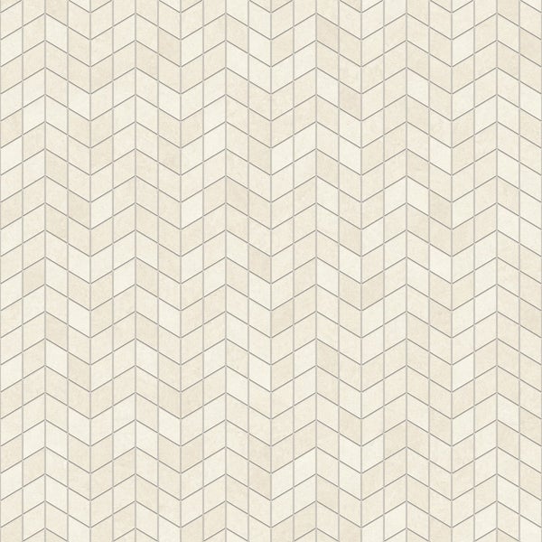 Vliestapete mit geometrischem Fischgrätmuster in Steinoptik.