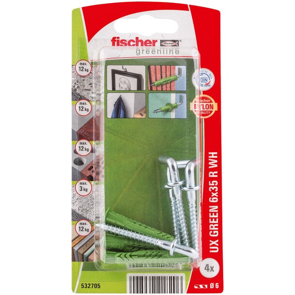 Fischer UX Green Dübel 6x35 mit Haken, 4er-Pack