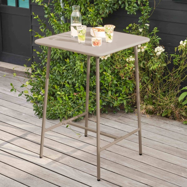 Quadratischer Bartisch aus Stahl in 70 x 70 x 105 cm Taupe - Oviala