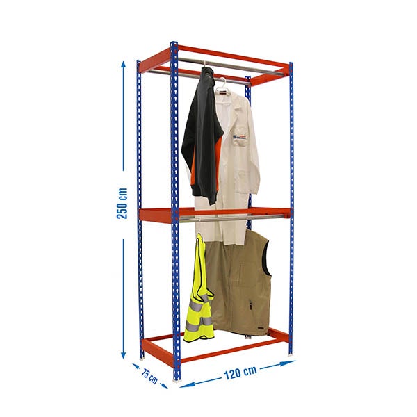 PROREGAL Kleiderstangenregal Metal Doppel HxBxT 250 x 120 x 75 cm Blau/Orange Kleiderständer Garderobe Klamottenregal Stangenregal Regal