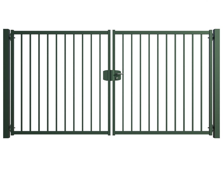 Doppeltor Gartentor aus Metall mit Griff und senkrechten Stäben
