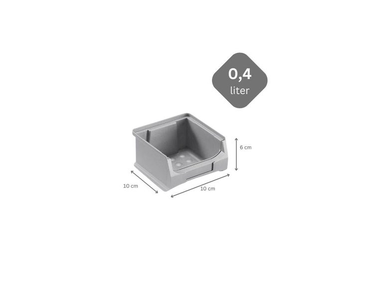 PROREGAL Graue Sichtlagerbox 1.0 HxBxT 6 x 10 x 10 cm 0,4 Liter Sichtlagerbehälter Sichtlagerkasten Sichtlagerkastensortiment Sortierbehälter