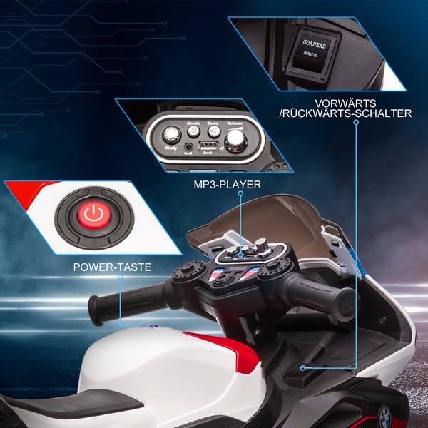 HOMCOM Kinder Elektro-Motorrad, 6V, mit 3 Musikmodi, 2,5km/h, für Kinder ab 18 Monaten, 82,5 x 42 x 54 cm, PP, Metall, Rot
