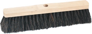 Besenkopf aus Holz mit dunklen Borsten und Loch für den Stiel.