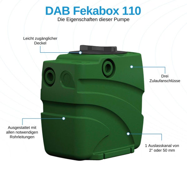 DAB Fekabox 110 Hebeanlage - Eine Kapazität von 110 L - Sammelbehälter für Abwasser - Mit allen erforderlichen Leitungen ausgestattet