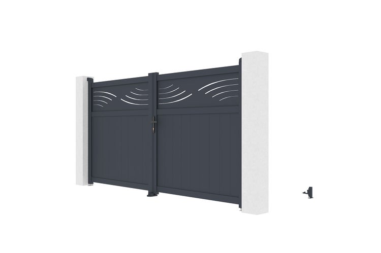Drehtor 3m HALTI H.160cm graues Aluminium + 2 Pfosten 20x20cm H.190cm
