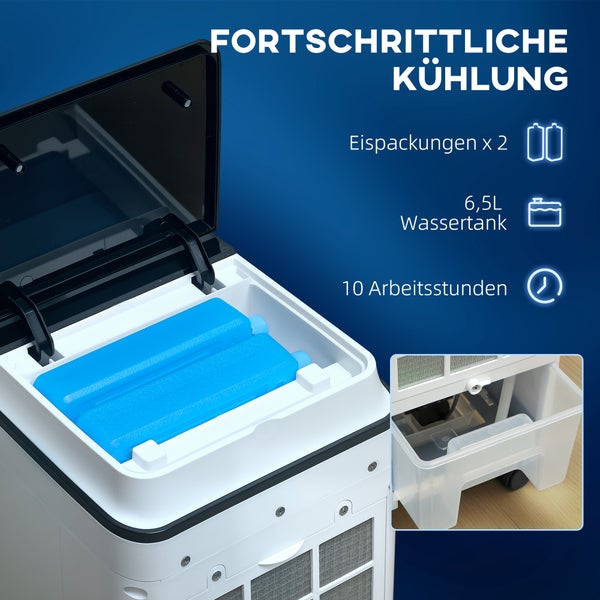 HOMCOM 3 in 1 Mobile Klimaanlage mit Luftbefeuchtung Wasserkühlung 60° oszillierendes 4L Klimagerät mit 8h Timer, Schlafmodi, 75W Luftkühler mit Fernbedienung, für 20 ㎡ Weiß