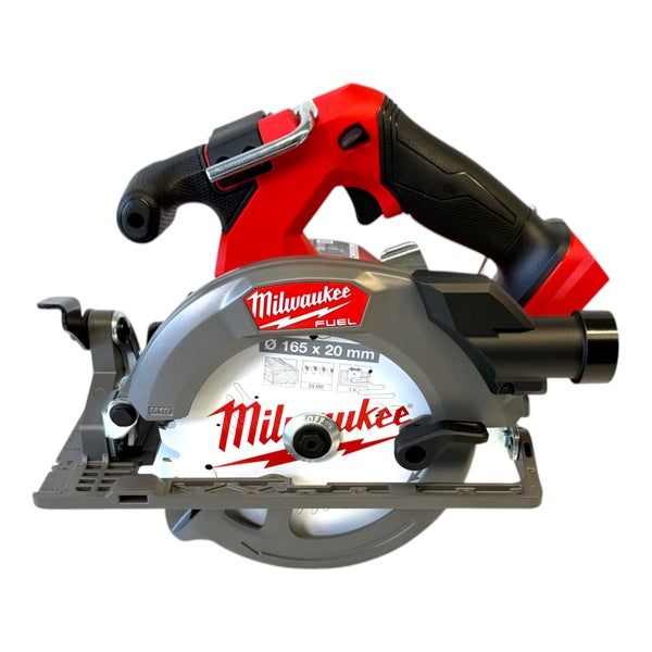 Milwaukee Fuel Akku-Handkreissäge in Rot und Schwarz mit 165 Millimeter Sägeblatt.