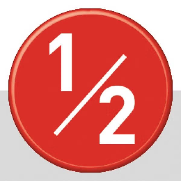 Symbol für eine halbe Einheit oder Menge.