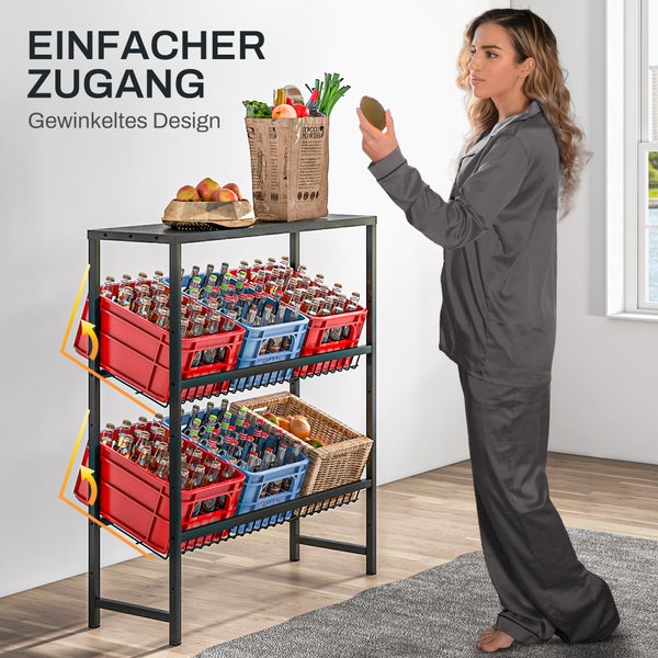 HOMCOM Getränkekistenregal für 6 Kisten, Freistehend Getränkeregal mit Verstellbar Regalhöhe, 3 Ebenen, Kistenregal mit Rutschschutz, 103 x 33 x 113,5 cm, Stahl, Schwarz
