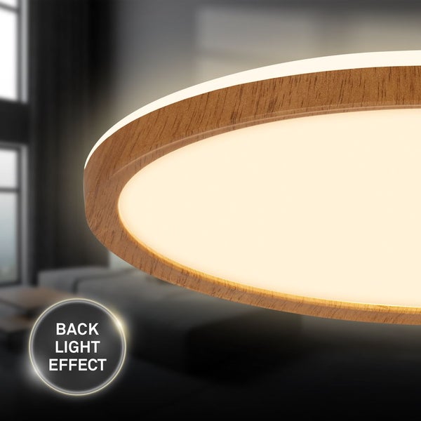 LED Deckenlampe Holz Deckenleuchte Wohnzimmer Indirektes Licht Flach Warmweiß