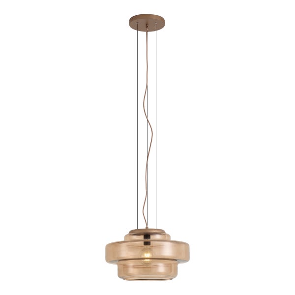 Moderne Hängeleuchte mit einem Glas-Leuchtenschirm in gestufter Form und Metallaufhängung
