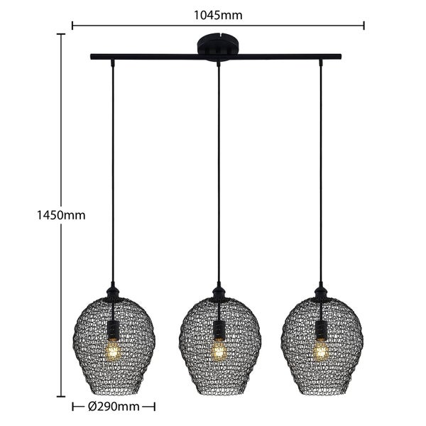 Lindby Pendelleuchte Benja (Retro, Vintage Antik) in Schwarz aus Metall (3 flammig E27) - Deckenlampe Esstischlampe Hängelampe Hängeleuchte Wohnzimmerleuchte