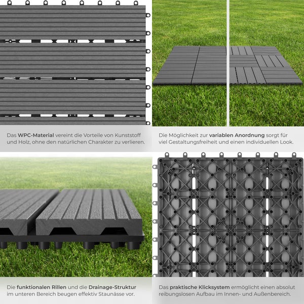 WPC Terrassenfliese mit Klicksystem und Drainagefunktion