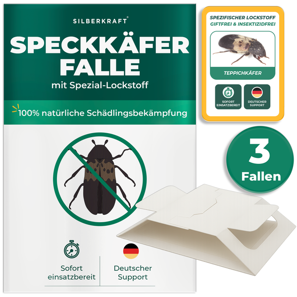 Silberkraft Speckkäferfalle mit natürlichem Köder für Teppichkäfer, Packung mit drei Fallen