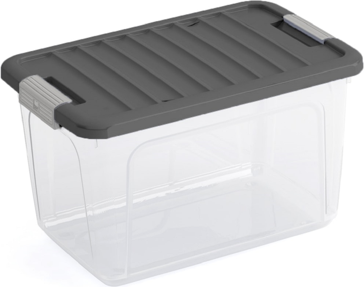 PROREGAL Aufbewahrungsbehälter HAWK mit grauem Deckel HxBxT 25x38x23cm15 Liter Transparent