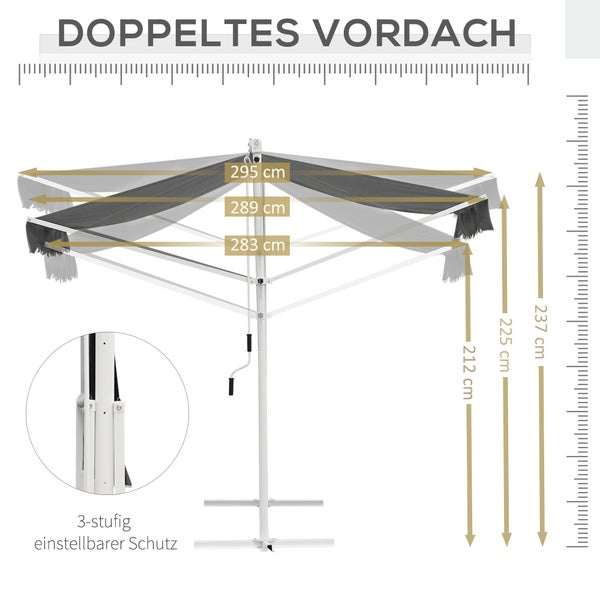 Outsunny Standmarkise, 300cm x 295cm x 255cm, Metall+Polyester, Grau