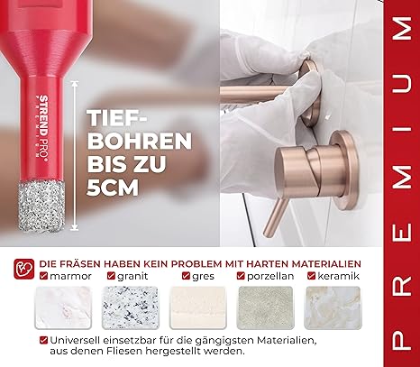 PROREGAL Diamant Bohrkronenaufsatz-Set Premium Crystal 6 - 8 - 10 - 12 mm für Fliesen Glas Feinsteinzeug Keramik| Winkelschleifer Flex M14