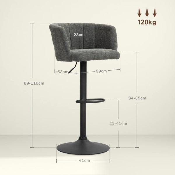 HOMCOM 2er-Set Barhocker, Bistrohocker mit Fußstütze, Drehbar Barstuhl, Höhenverstellbar Küchenhocker mit Leinenbezug, für Wohnzimmer, Esszimmer, Dunkelgrau
