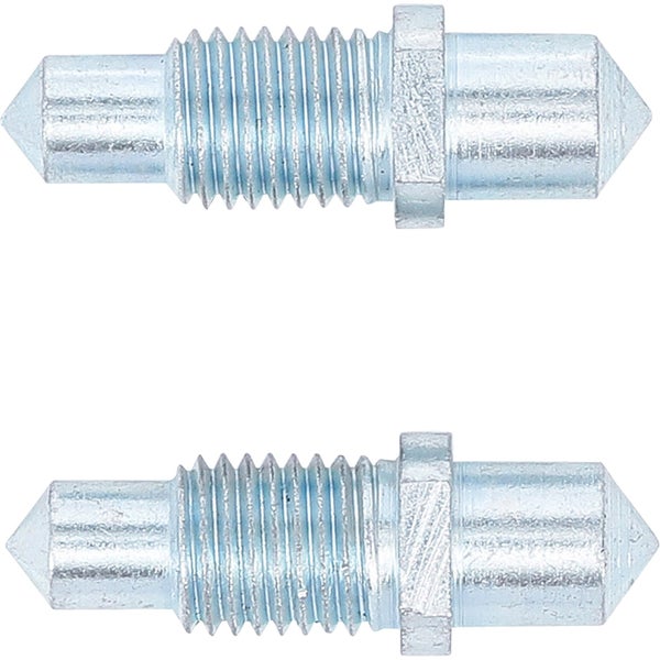 Zwei Dübelmarker aus Metall für präzise Bohrlochmarkierungen bei Holzverbindungen.