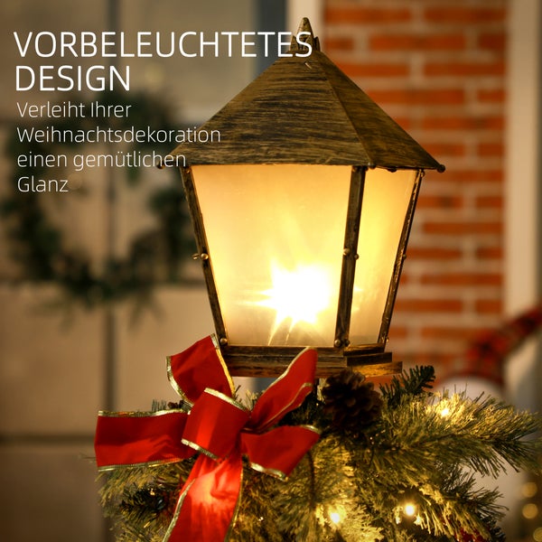 Outsunny 150 cm Weihnachtslaterne Weihnachtsbeleuchtung mit LED-Lichterkette Tannenzapfen Beeren Schleife für Weihnachtsfest Metall Grün
