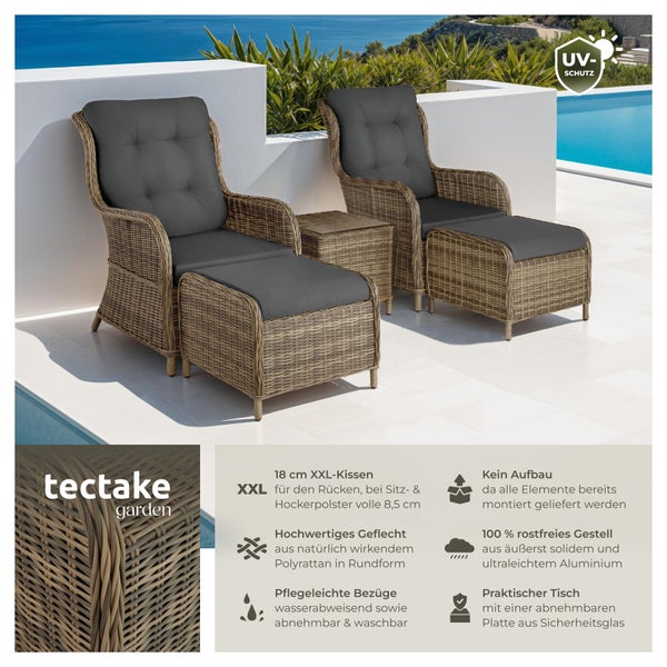 Rattan Sitzgruppe tectake Benissa mit Sicherheitsglasplatte für 2 bis 4 Personen natur